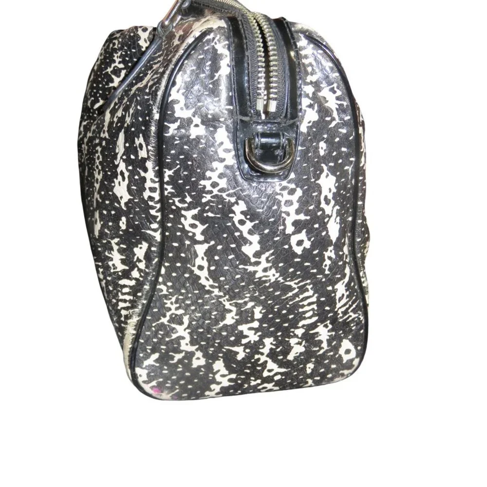Coach 2014 Nancy Exotic Reptile Snakeskin Embossed Leather Black White Satchel